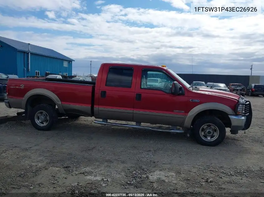 2003 Ford F-350 Lariat/Xl/Xlt VIN: 1FTSW31P43EC26926 Lot: 42237720