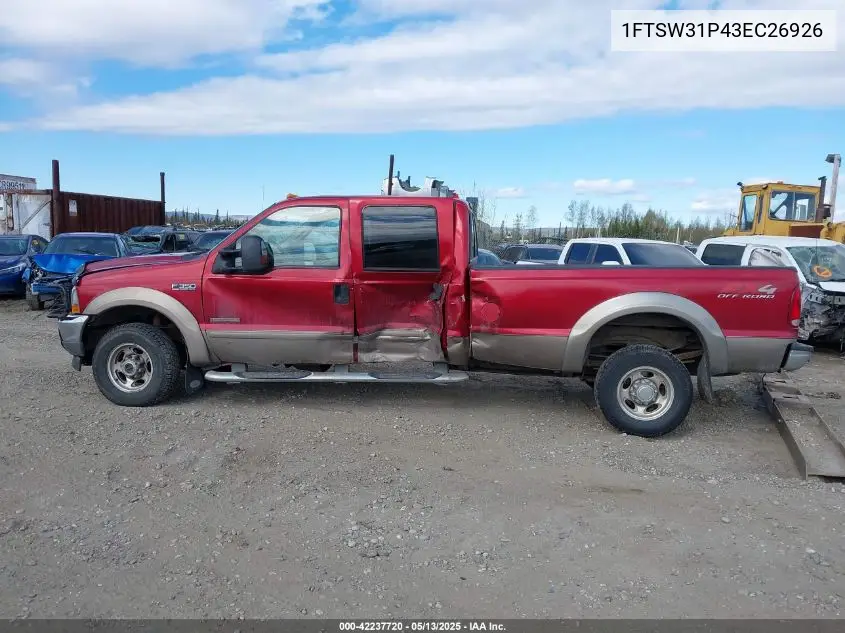 2003 Ford F-350 Lariat/Xl/Xlt VIN: 1FTSW31P43EC26926 Lot: 42237720