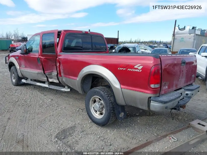 2003 Ford F-350 Lariat/Xl/Xlt VIN: 1FTSW31P43EC26926 Lot: 42237720