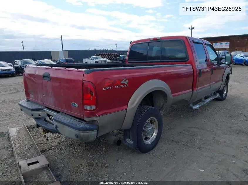 2003 Ford F-350 Lariat/Xl/Xlt VIN: 1FTSW31P43EC26926 Lot: 42237720