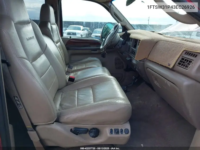 2003 Ford F-350 Lariat/Xl/Xlt VIN: 1FTSW31P43EC26926 Lot: 42237720