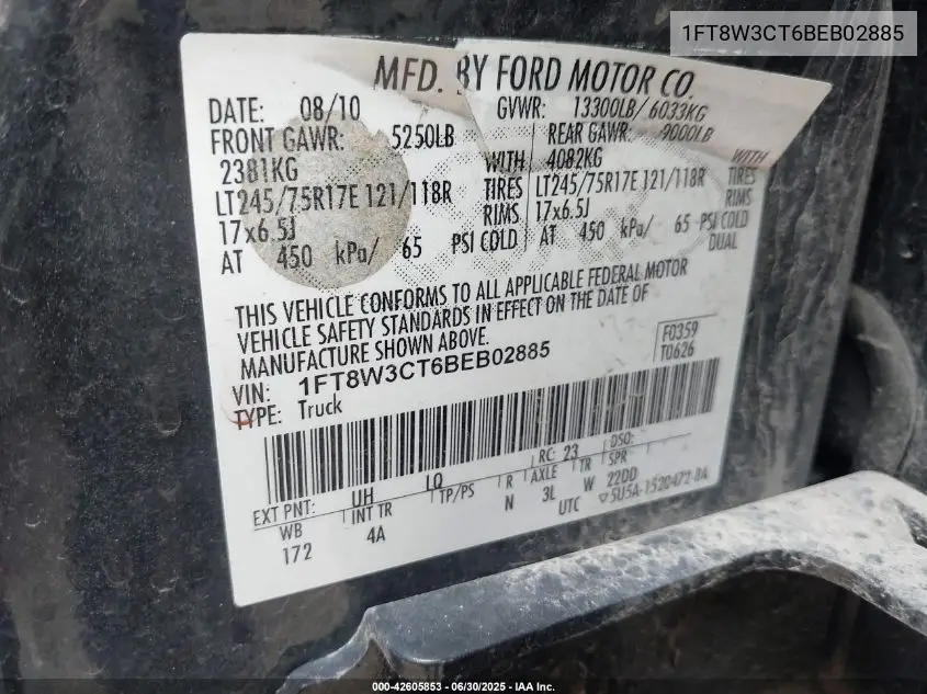 1ft8w3ct6beb02885 1FT8W3CT6BEB02885 2011 Ford F-350 Lariat