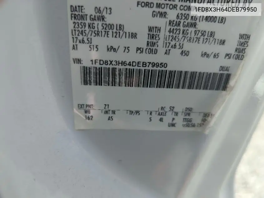 2013 Ford F350 Super Duty VIN: 1FD8X3H64DEB79950 Lot: 42269205