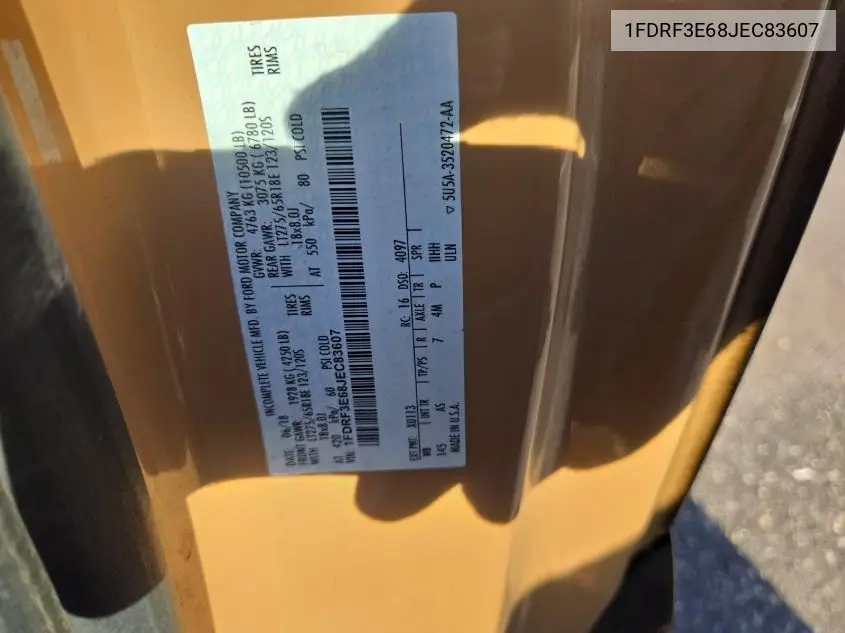 2018 Ford F350 Super Duty VIN: 1FDRF3E68JEC83607 Lot: 42260332