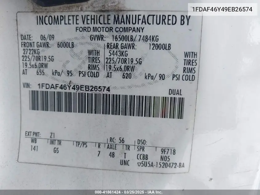 2009 Ford F-450 Chassis Xl/Xlt VIN: 1FDAF46Y49EB26574 Lot: 41861424