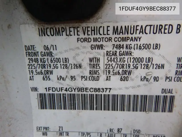 2011 Ford F-450 Chassis Xl VIN: 1FDUF4GY9BEC88377 Lot: 42249928