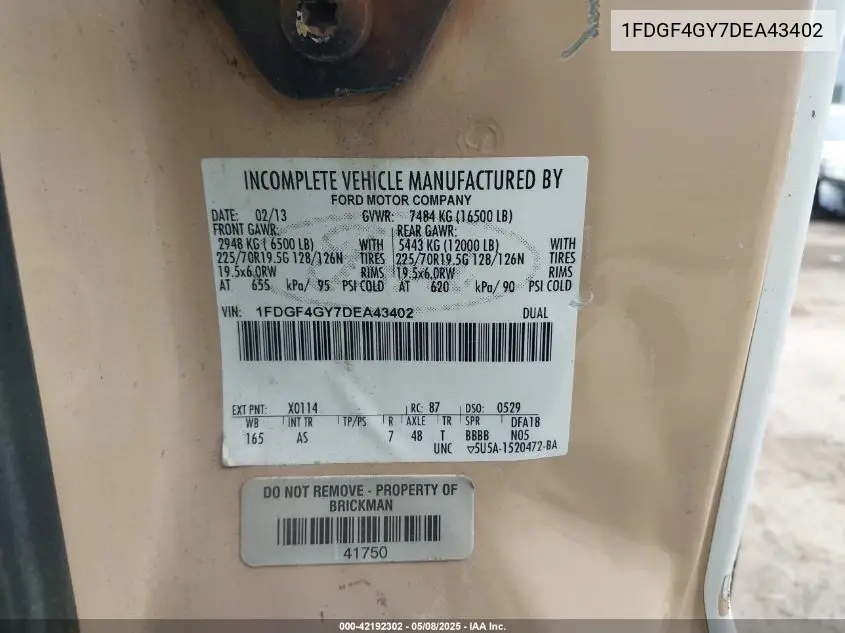 2013 Ford F-450 Chassis Xl VIN: 1FDGF4GY7DEA43402 Lot: 42192302
