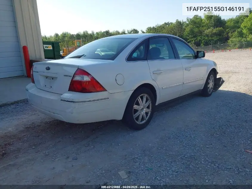 2005 Ford Five Hundred Limited VIN: 1FAFP25155G146191 Lot: 42123866