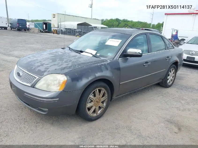 2005 Ford Five Hundred Limited VIN: 1FAFP281X5G114137 Lot: 42124350