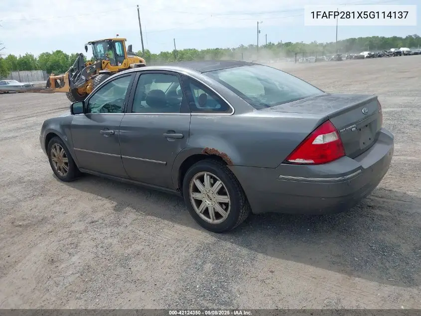 2005 Ford Five Hundred Limited VIN: 1FAFP281X5G114137 Lot: 42124350