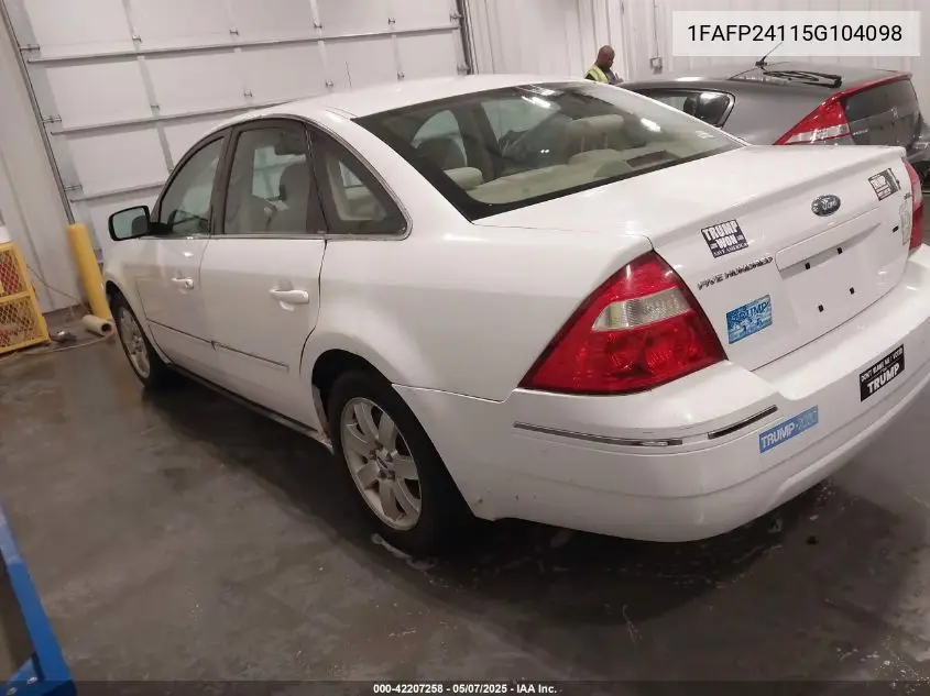 2005 Ford Five Hundred Sel VIN: 1FAFP24115G104098 Lot: 42207258