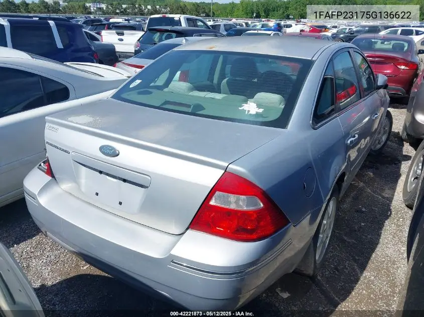 2005 Ford Five Hundred Se VIN: 1FAFP23175G136622 Lot: 42221873