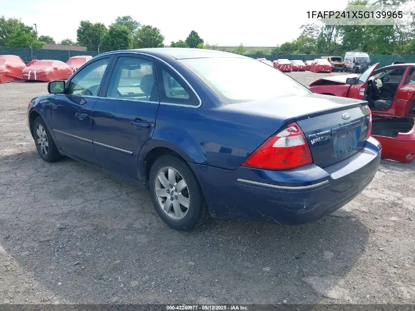 2005 Ford Five Hundred Sel VIN: 1FAFP241X5G139965 Lot: 42240977