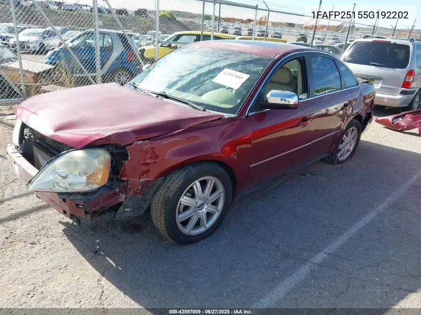 2005 Ford Five Hundred Limited VIN: 1FAFP25155G192202 Lot: 42597809