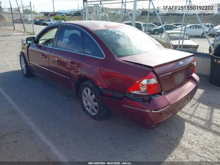 2005 Ford Five Hundred Limited VIN: 1FAFP25155G192202 Lot: 42597809