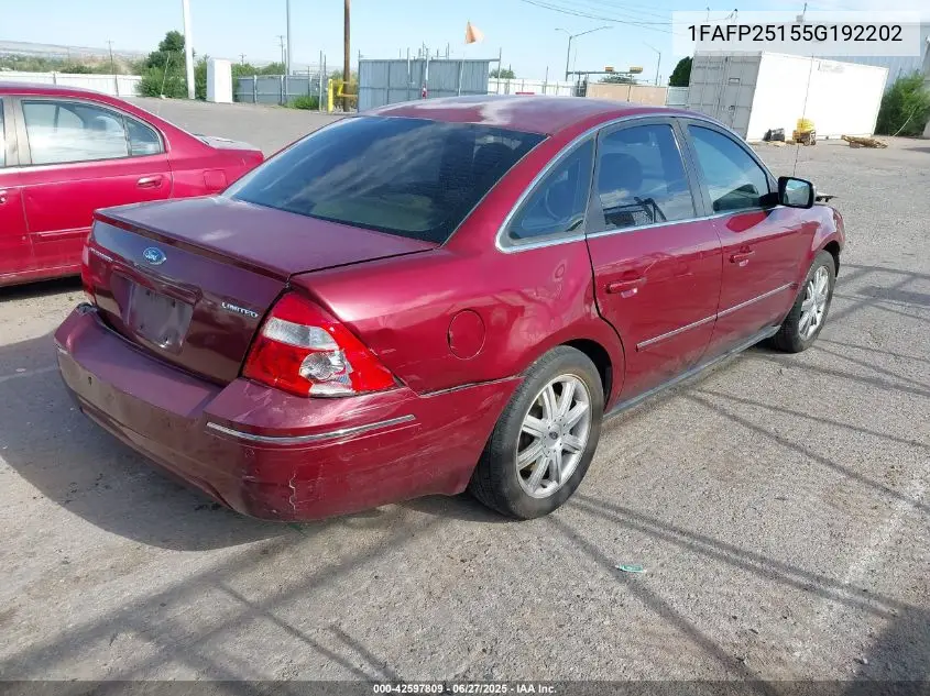 2005 Ford Five Hundred Limited VIN: 1FAFP25155G192202 Lot: 42597809