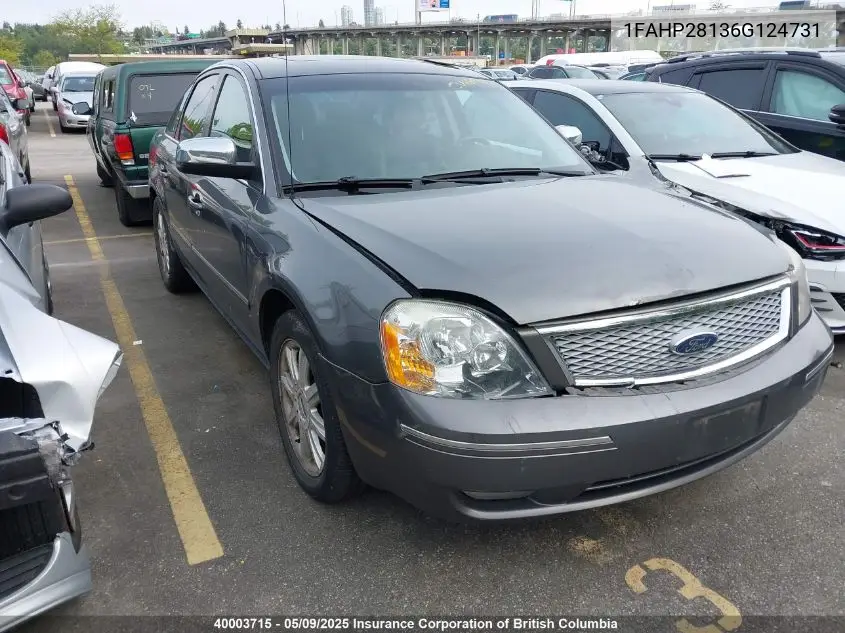 2006 Ford 500 VIN: 1FAHP28136G124731 Lot: 40003715