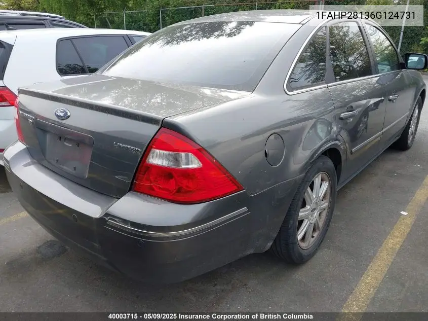 2006 Ford 500 VIN: 1FAHP28136G124731 Lot: 40003715