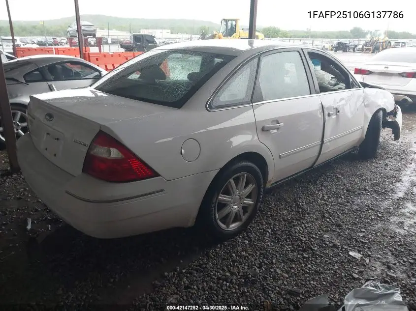 2006 Ford Five Hundred Limited VIN: 1FAFP25106G137786 Lot: 42147252