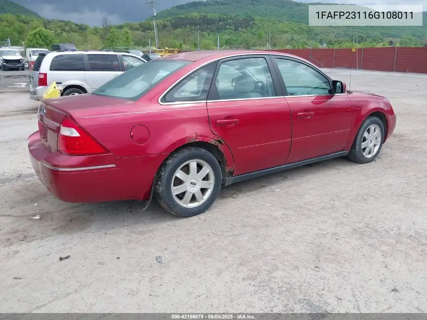 2006 Ford Five Hundred Se VIN: 1FAFP23116G108011 Lot: 42186079