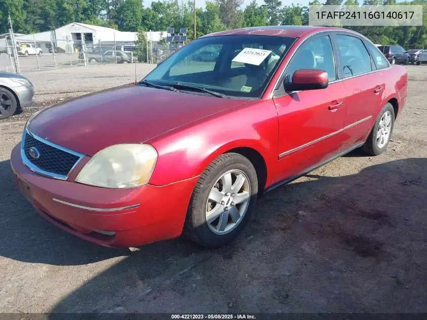 2006 Ford Five Hundred Sel VIN: 1FAFP24116G140617 Lot: 42212023