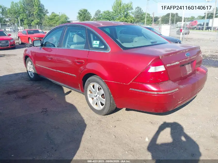 2006 Ford Five Hundred Sel VIN: 1FAFP24116G140617 Lot: 42212023
