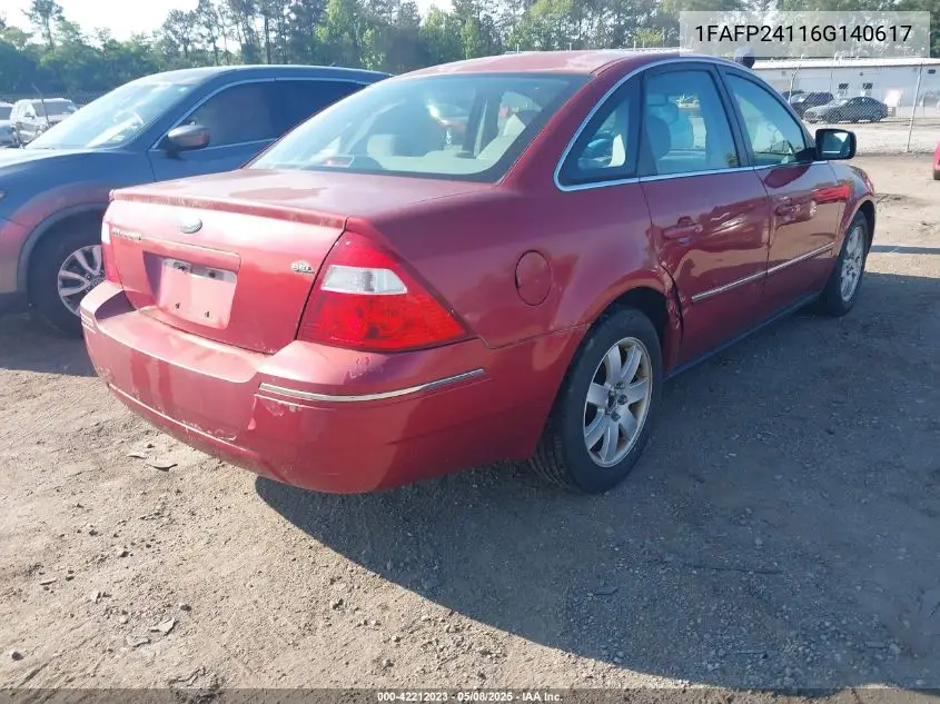 2006 Ford Five Hundred Sel VIN: 1FAFP24116G140617 Lot: 42212023