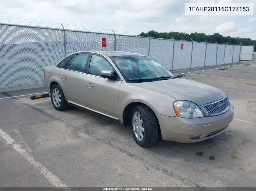2006 Ford Five Hundred Limited VIN: 1FAHP28116G177153 Lot: 42430131