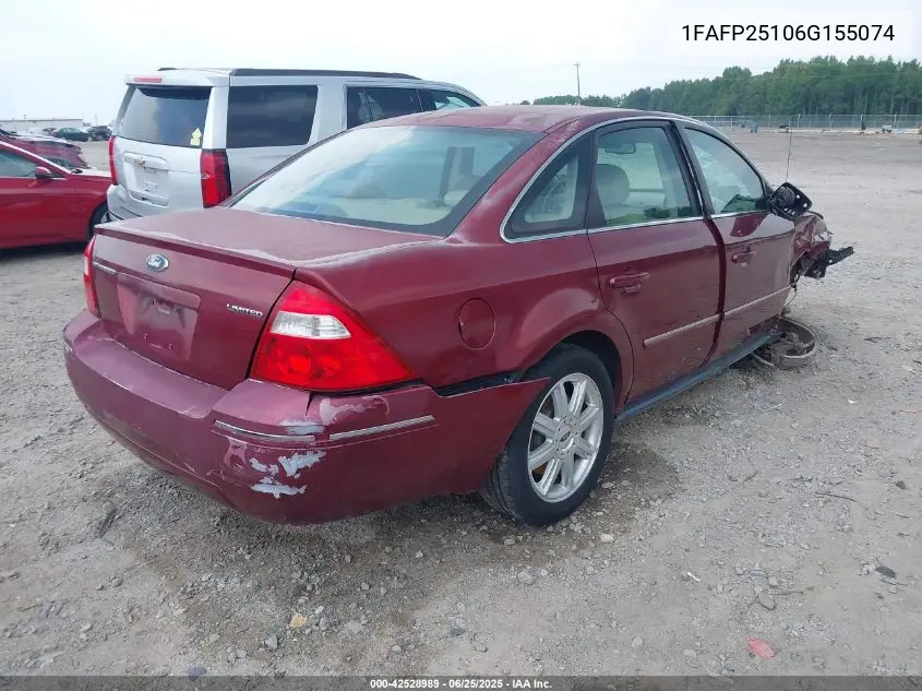 2006 Ford Five Hundred Limited VIN: 1FAFP25106G155074 Lot: 42528989