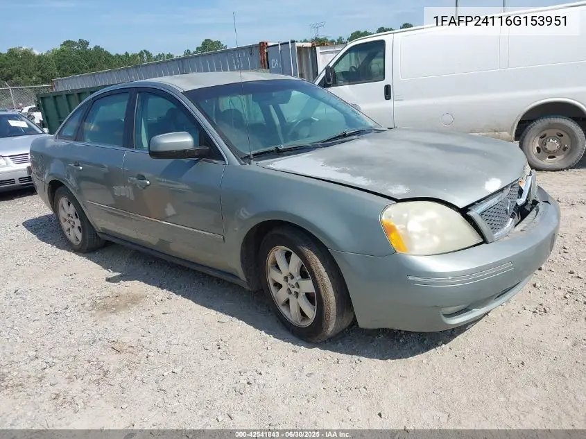 2006 Ford Five Hundred Sel VIN: 1FAFP24116G153951 Lot: 42541843