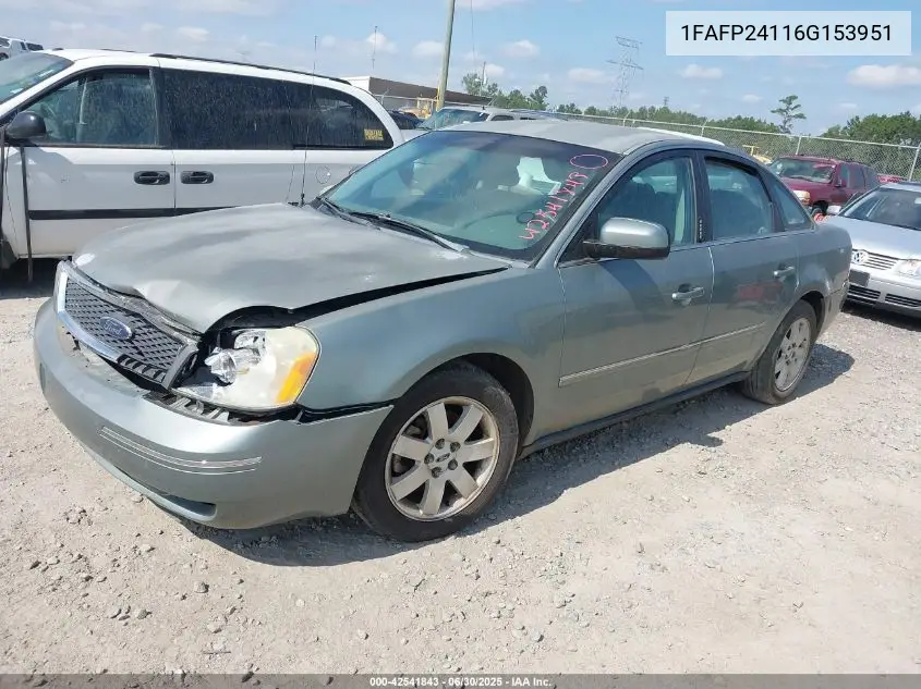 2006 Ford Five Hundred Sel VIN: 1FAFP24116G153951 Lot: 42541843