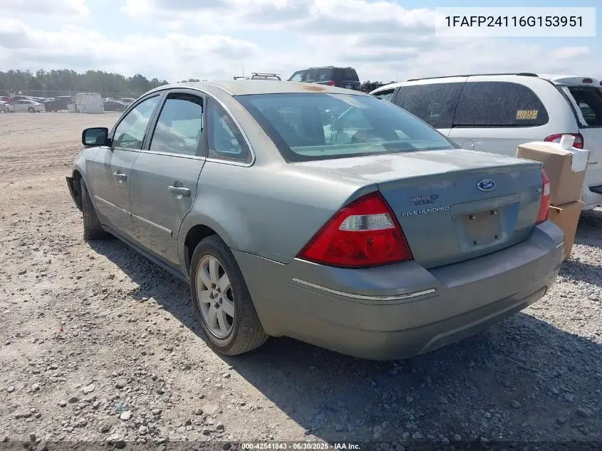 2006 Ford Five Hundred Sel VIN: 1FAFP24116G153951 Lot: 42541843