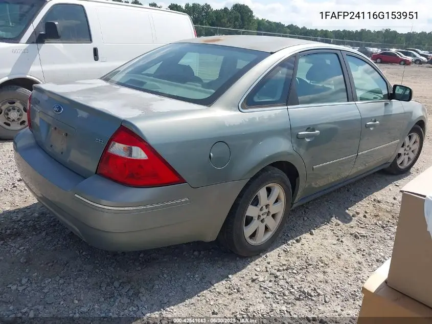 2006 Ford Five Hundred Sel VIN: 1FAFP24116G153951 Lot: 42541843