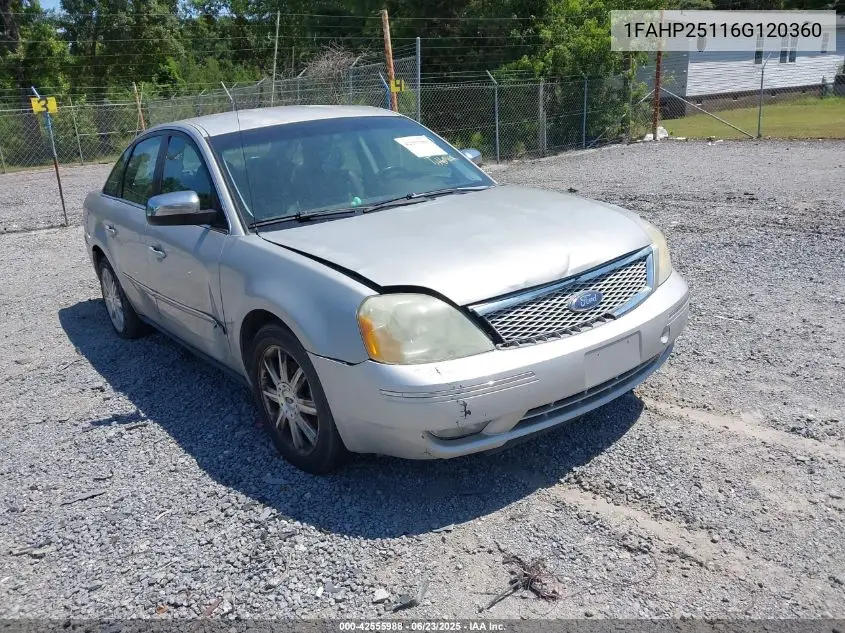 2006 Ford Five Hundred Limited VIN: 1FAHP25116G120360 Lot: 42555988