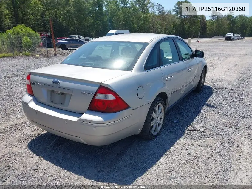 2006 Ford Five Hundred Limited VIN: 1FAHP25116G120360 Lot: 42555988