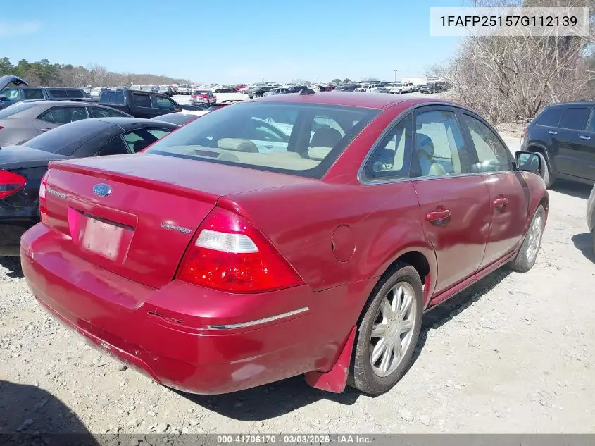 2007 Ford Five Hundred Limited VIN: 1FAFP25157G112139 Lot: 41706170