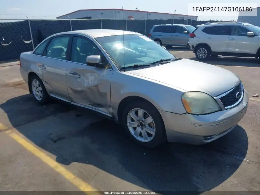 2007 Ford Five Hundred Sel VIN: 1FAFP24147G106186 Lot: 41905358