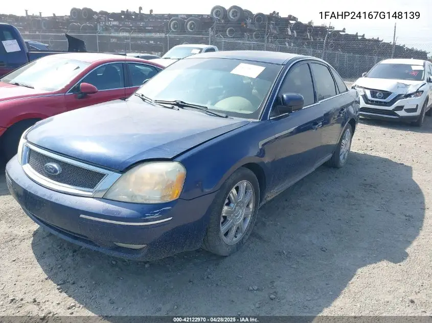 2007 Ford Five Hundred Sel VIN: 1FAHP24167G148139 Lot: 42122970