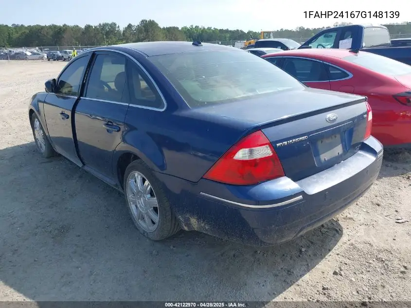 2007 Ford Five Hundred Sel VIN: 1FAHP24167G148139 Lot: 42122970