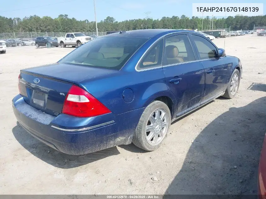 2007 Ford Five Hundred Sel VIN: 1FAHP24167G148139 Lot: 42122970