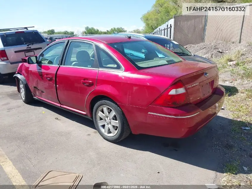 2007 Ford Five Hundred Sel VIN: 1FAHP24157G160332 Lot: 42173980