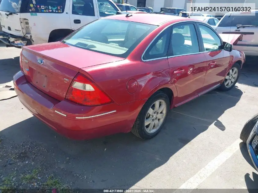 2007 Ford Five Hundred Sel VIN: 1FAHP24157G160332 Lot: 42173980