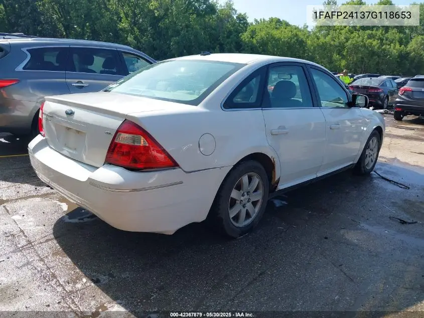 2007 Ford Five Hundred Sel VIN: 1FAFP24137G118653 Lot: 42367879