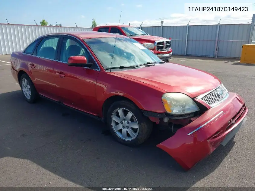 2007 Ford Five Hundred Sel VIN: 1FAHP24187G149423 Lot: 42712309