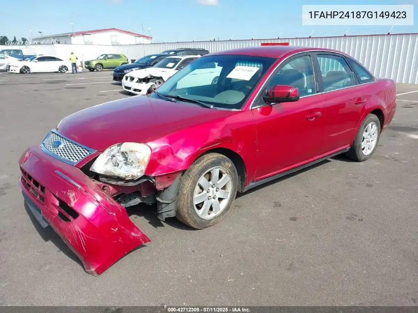 2007 Ford Five Hundred Sel VIN: 1FAHP24187G149423 Lot: 42712309