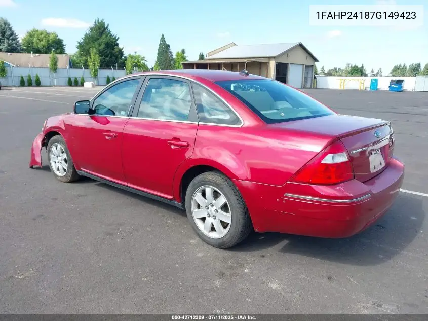 2007 Ford Five Hundred Sel VIN: 1FAHP24187G149423 Lot: 42712309