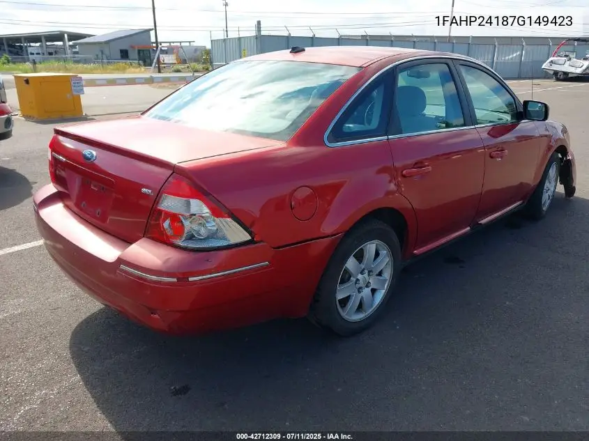 2007 Ford Five Hundred Sel VIN: 1FAHP24187G149423 Lot: 42712309