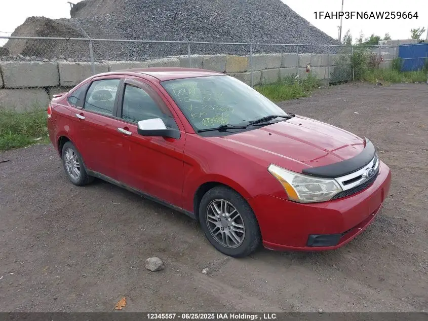 2010 Ford Focus Se VIN: 1FAHP3FN6AW259664 Lot: 12345557