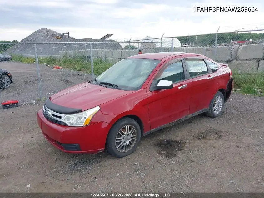 2010 Ford Focus Se VIN: 1FAHP3FN6AW259664 Lot: 12345557