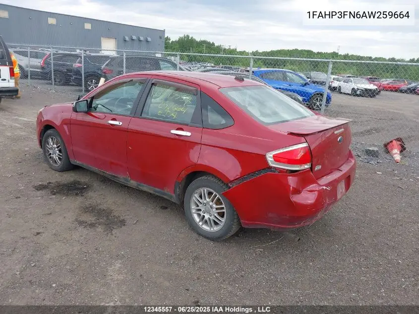 2010 Ford Focus Se VIN: 1FAHP3FN6AW259664 Lot: 12345557